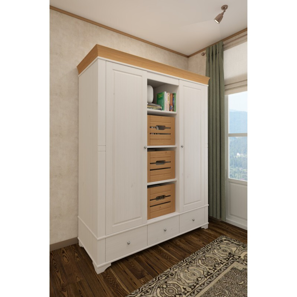 Шкаф с 2-мя глухими дверями и полками «Бейли» белый воск/антик