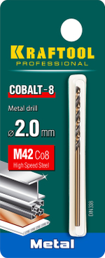 KRAFTOOL COBALT-8, 2.0 х 49 мм, сталь М42, HSS-Co(8%), сверло по металлу (29656-2)