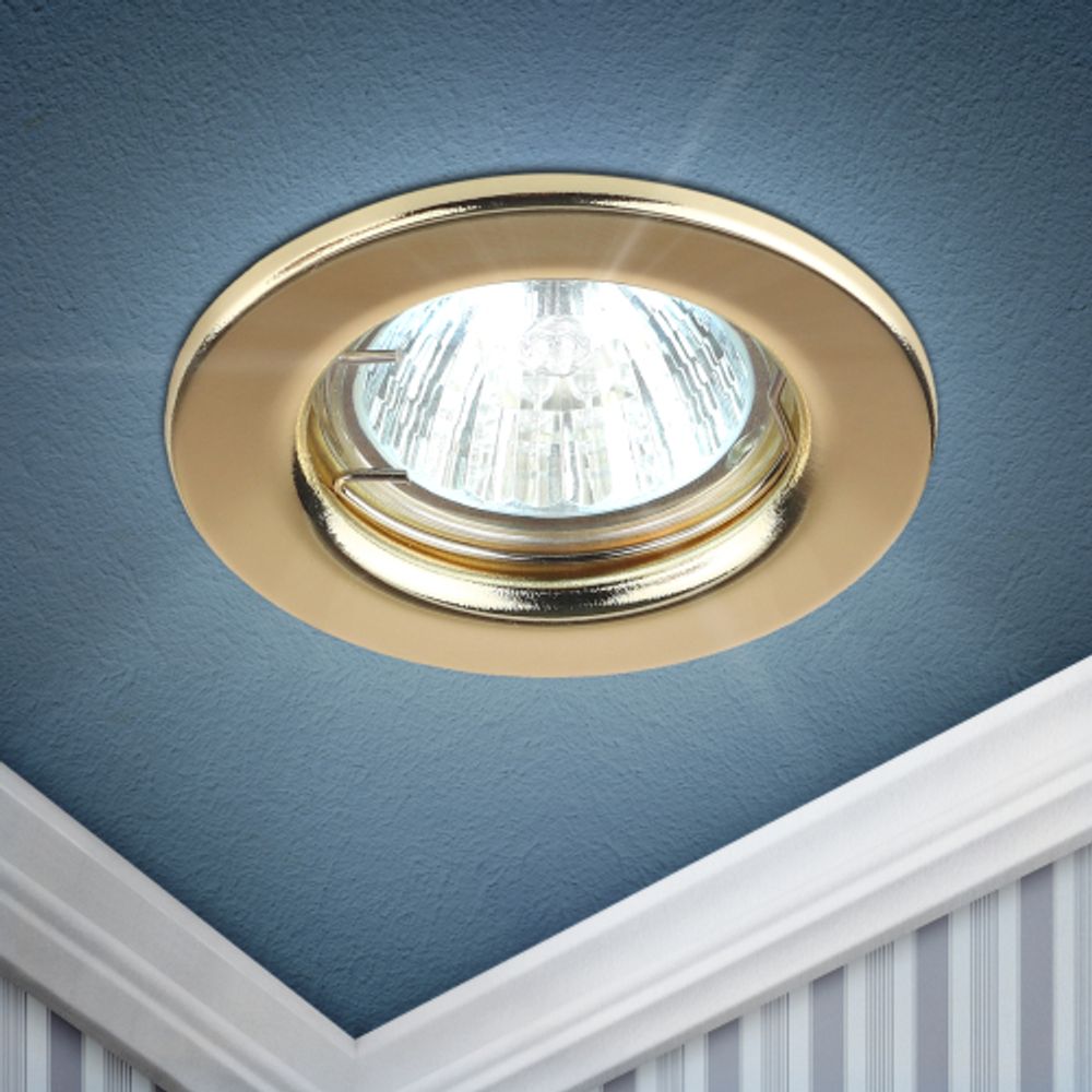 Светильник встраиваемый штампованный ЭРА ST1 GD под лампу MR16 GU5.3 золото | Штампованные встраиваемые светильники