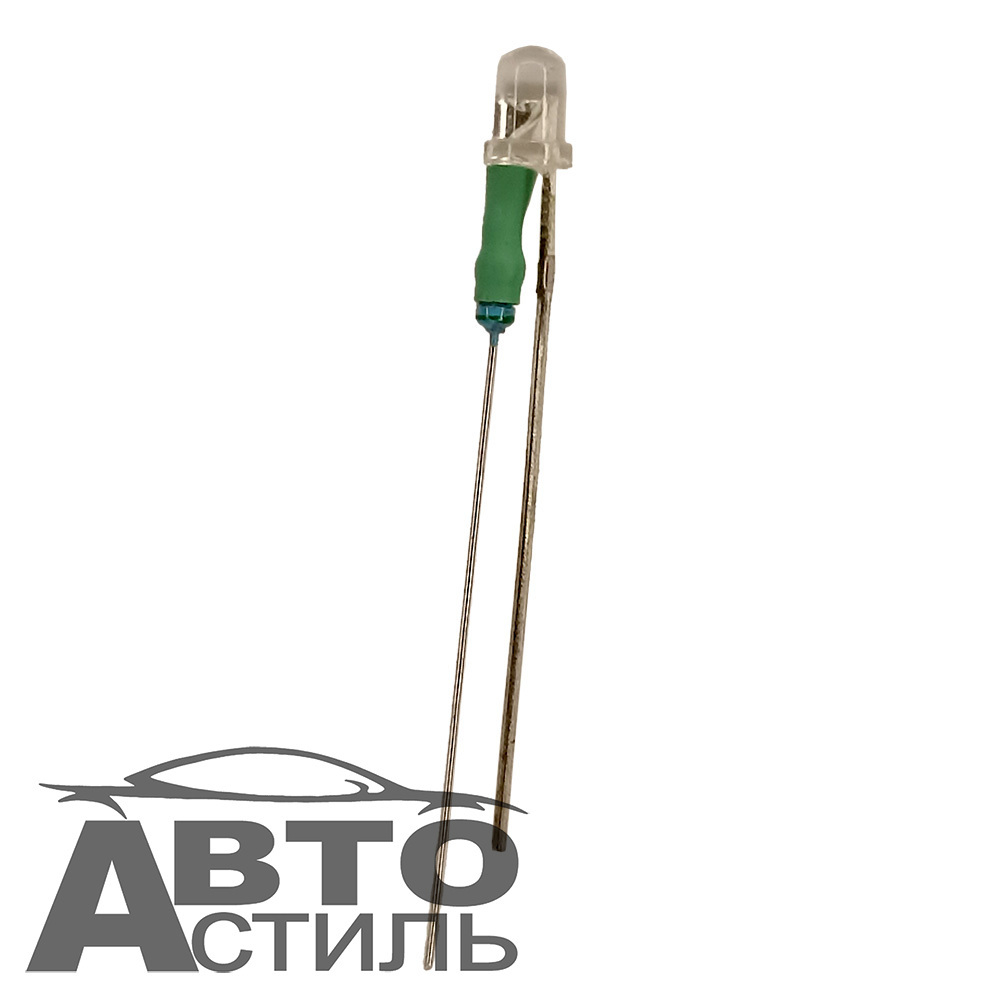 Светодиод 12V T 4  в щиток приборов в кнопки с длинными усиками (зеленый)