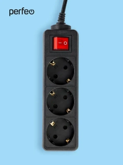 Сетевой удлинитель Perfeo с кнопкой POWERMATE PF-PM-3/5,0-B, 5,0м, 3 розетки, черный