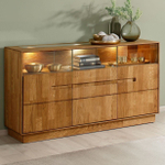 Комод Паво из дуба с подсветкой 140х80х42, 3 двери со стеклом, цвет натуральный