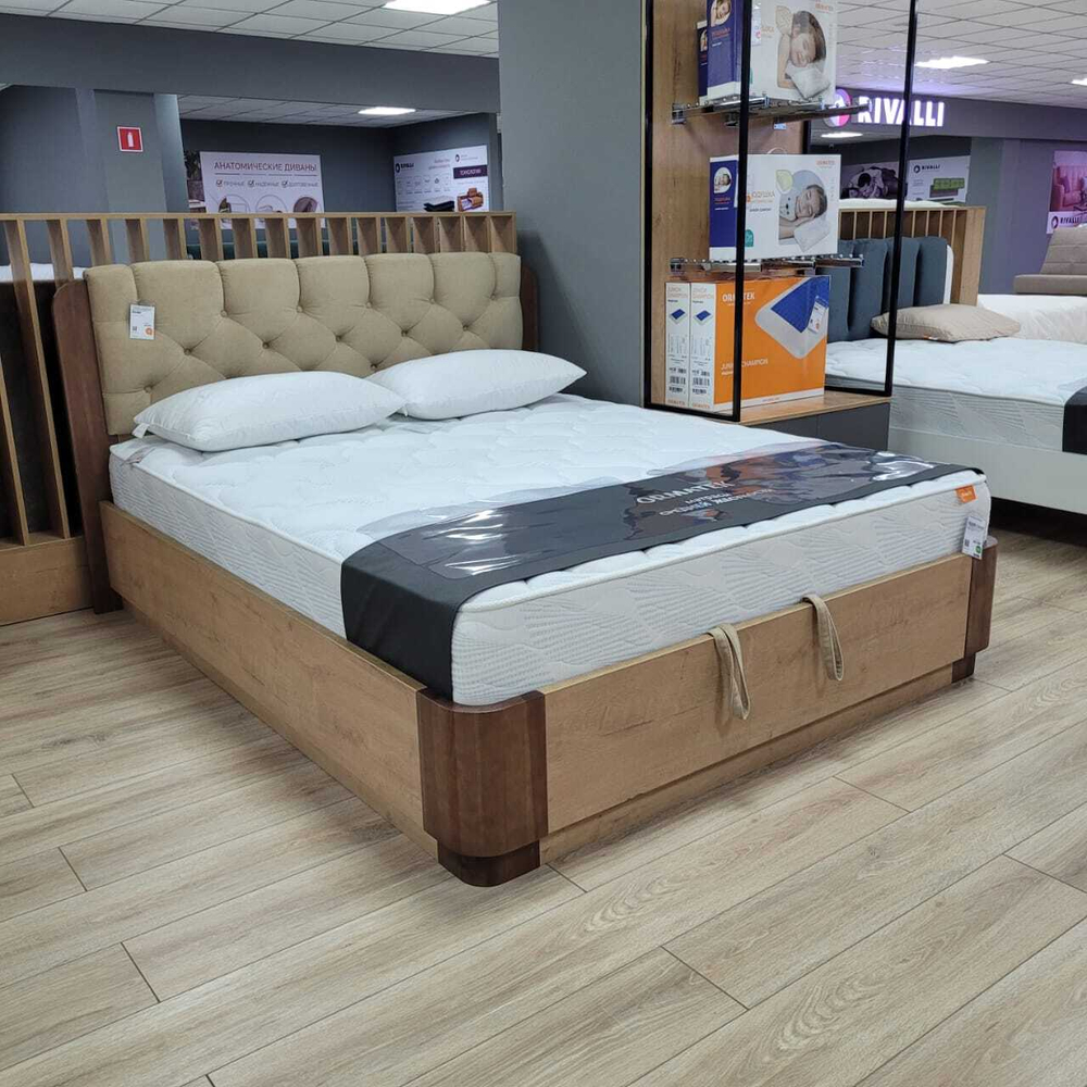 160-200 Кровать Wood Home Lite 1 с подъемным механизмом ЛДСП Бунратти/Антик (сосна)/Casa Бежевый
