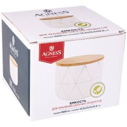 ЕМКОСТЬ ДЛЯ СЫПУЧИХ ПРОДУКТОВ С БАМБУК.КРЫШКОЙ 13.5*13.5*10.6СМ СМ. / 900 МЛ. (КОР=18ШТ.)