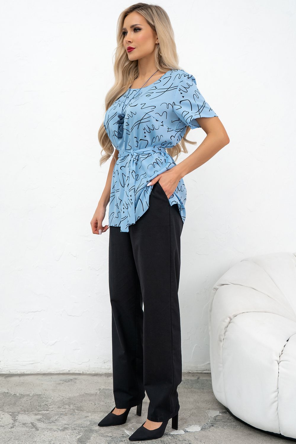 Костюм брючный (голубой/черный) К11-79/3 Nikol