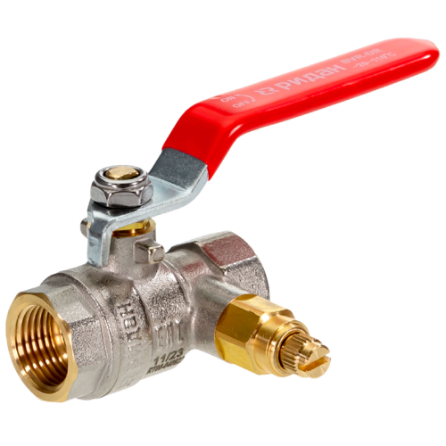 Кран шаровой латунный РИДАН BVR-DR DN25 PN40 с внутренней резьбой и спускным элементом