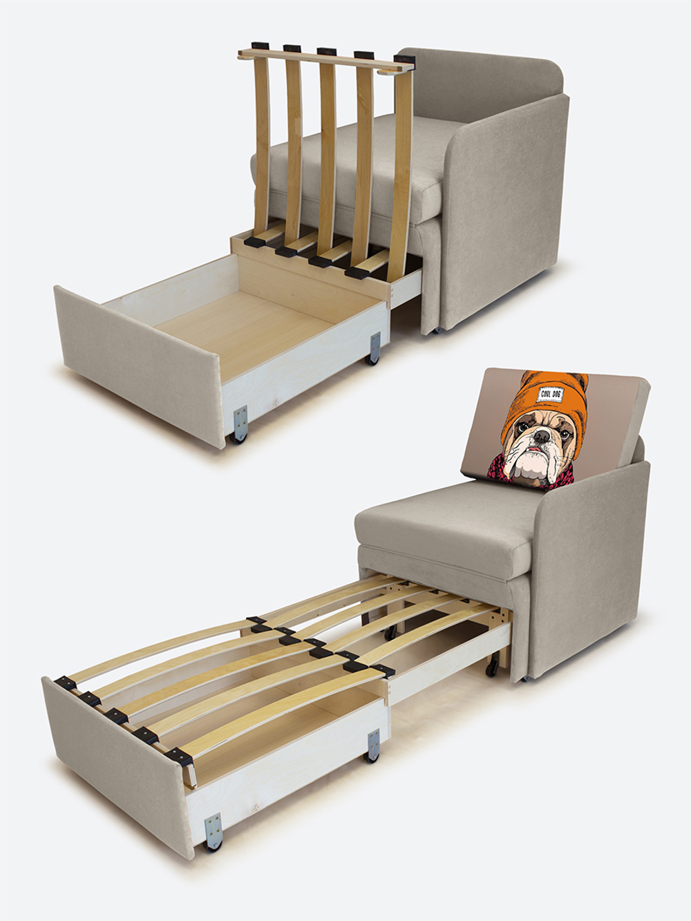 Кресло-кровать "Миник" с левым подлокотником, под правую руку, Бульдог