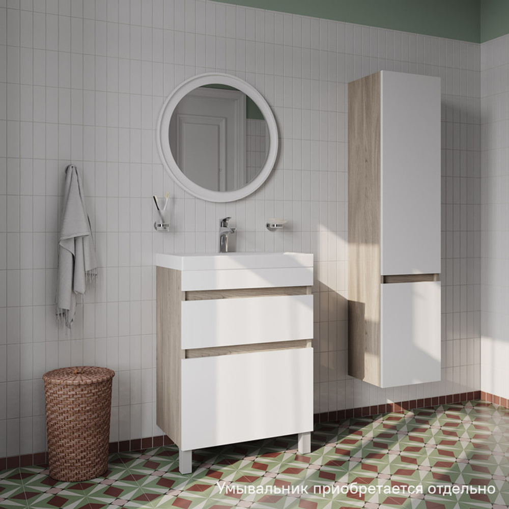 Тумба напольная с ящиками IDDIS Zodiac, 60 см, белая/под дерево, ZOD6ABFi95