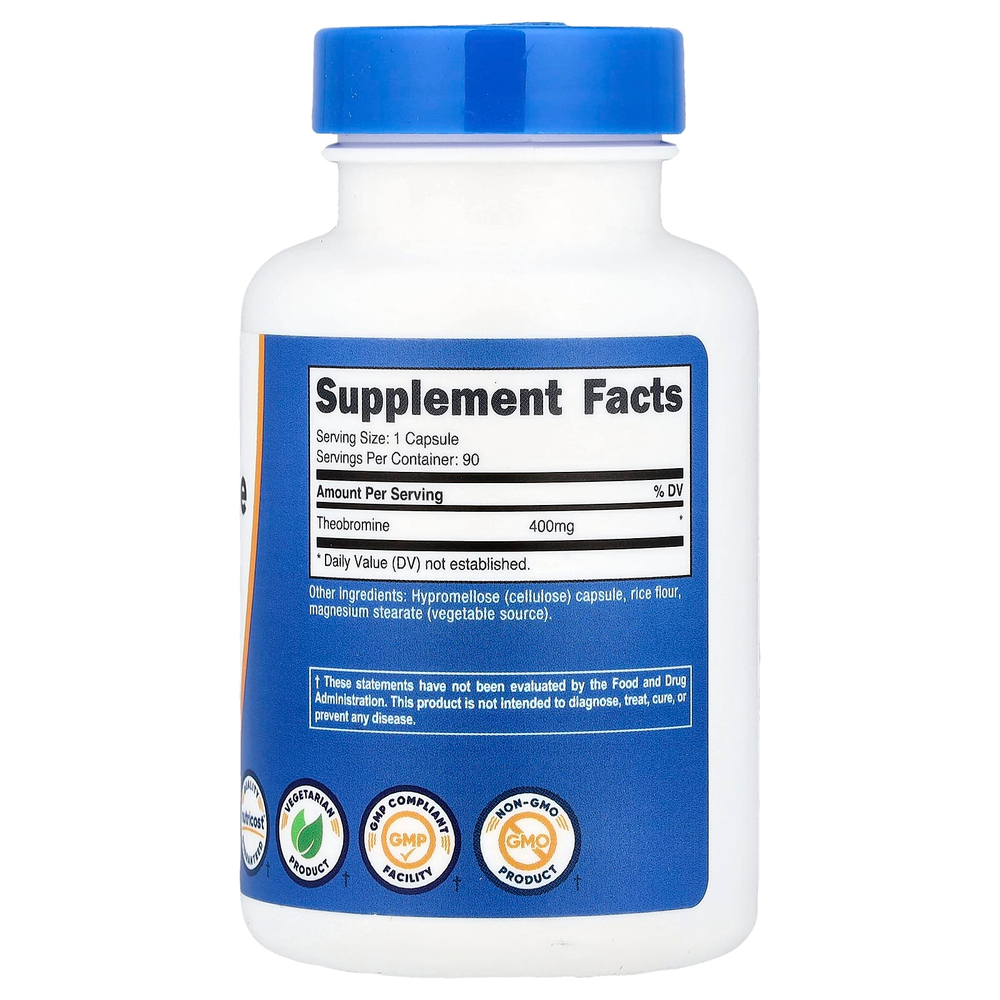 Nutricost, теобромин, 400 мг, 90 капсул