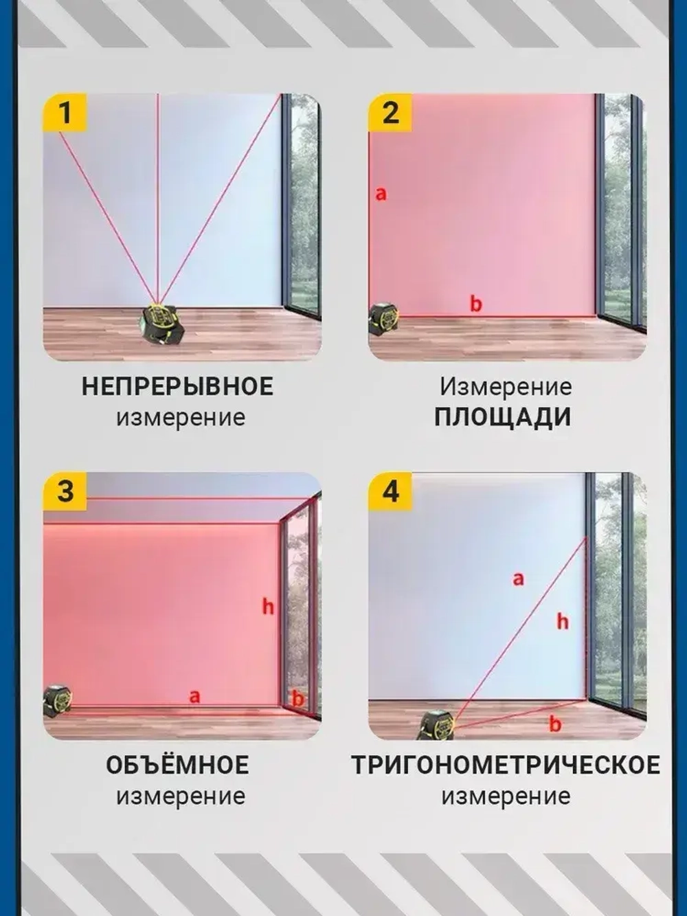 Лазерный дальномер, лазерная рулетка 3в1, 40м