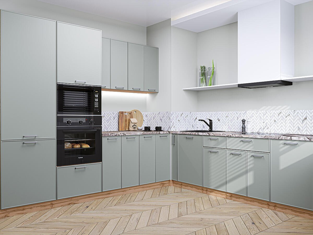 Угловая модульная кухня Квадро-02 Аквамарин - Дуб Вотан 2140*2400/2150*600