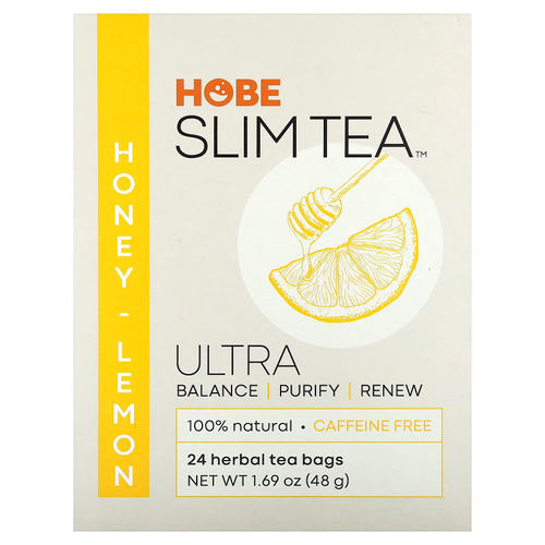 Hobe Labs, Ultra Slim Tea, мед и лимон, без кофеина, 24 травяных чайных пакетика, 48 г (1,69 унции)
