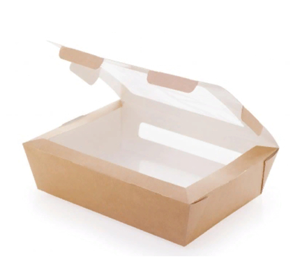 Контейнер бумажный ECO SALAD 600 мл с окном 150x115x50 мм, крафт 28595
