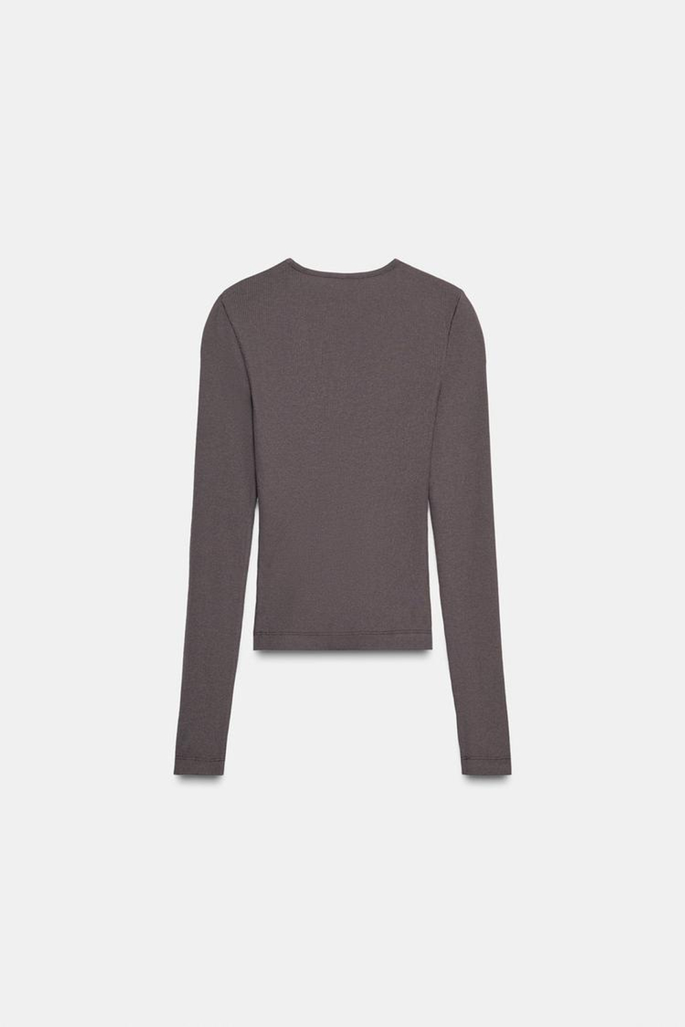 ZARA ТОП В РУБЧИК С ДЛИННЫМИ РУКАВАМИ, КОРИЧНЕВЫЙ