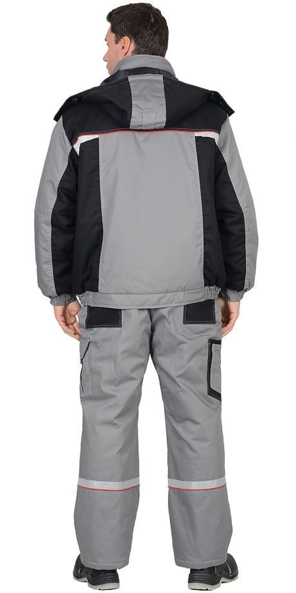 Костюм зимний: куртка, п/к, средне-серый с черной и красной отделкой
