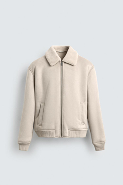 ZARA КОМБИНИРОВАННАЯ КУРТКА ИЗ ИСКУССТВЕННОЙ ЗАМШИ, СВЕТЛО-СЕРЫЙ