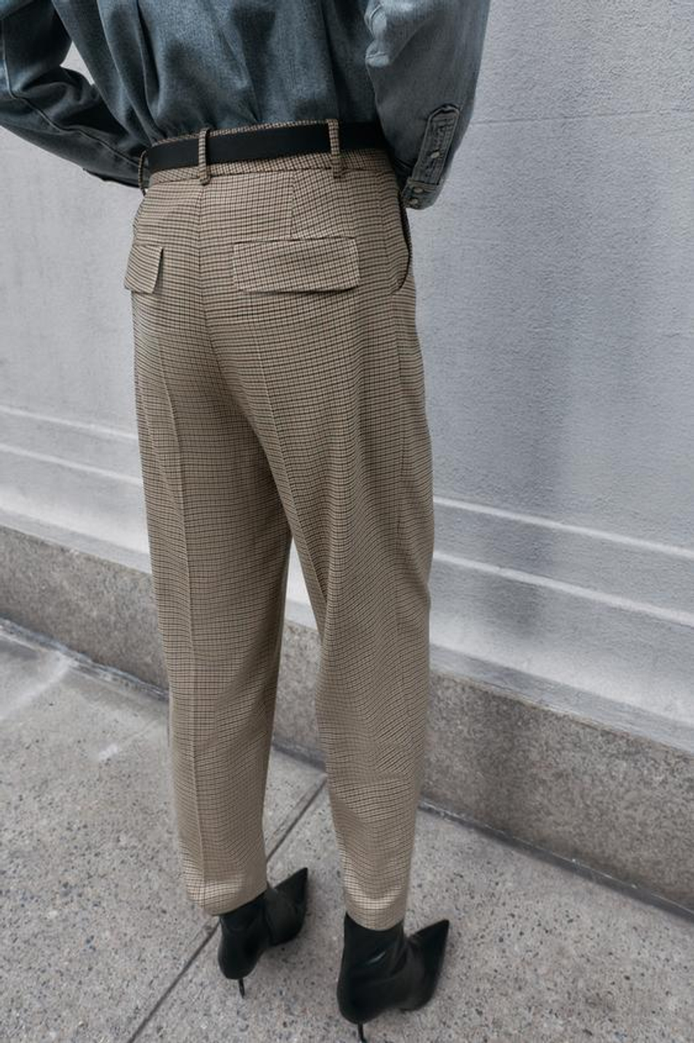 ZARA БРЮКИ «ГУСИНАЯ ЛАПКА» С РЕМНЕМ, РЫЖЕВАТО-КОРИЧНЕВЫЙ