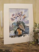 Картина авторская акварельная в паспарту 30х40 см на стену для интерьера "Орхидея"
