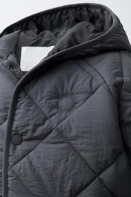 ZARA СТЕГАНАЯ КУРТКА WATER REPELLENT, АНТРАЦИТОВО-СЕРЫЙ