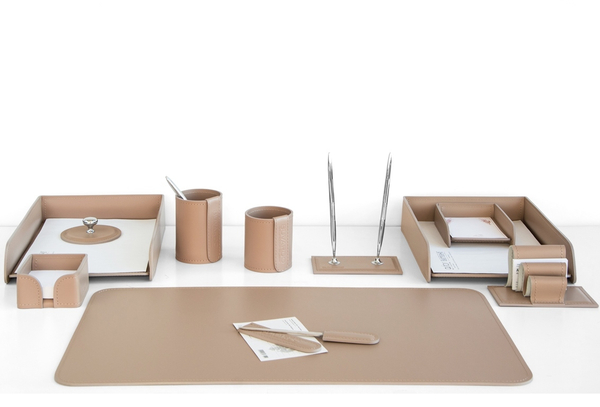 Настольный письменный набор 11 предметов из кожи цвет cafe latte