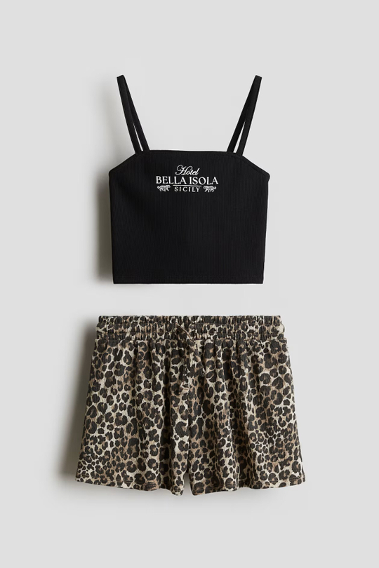 H&M Комплект из топа и шортов, леопардовый