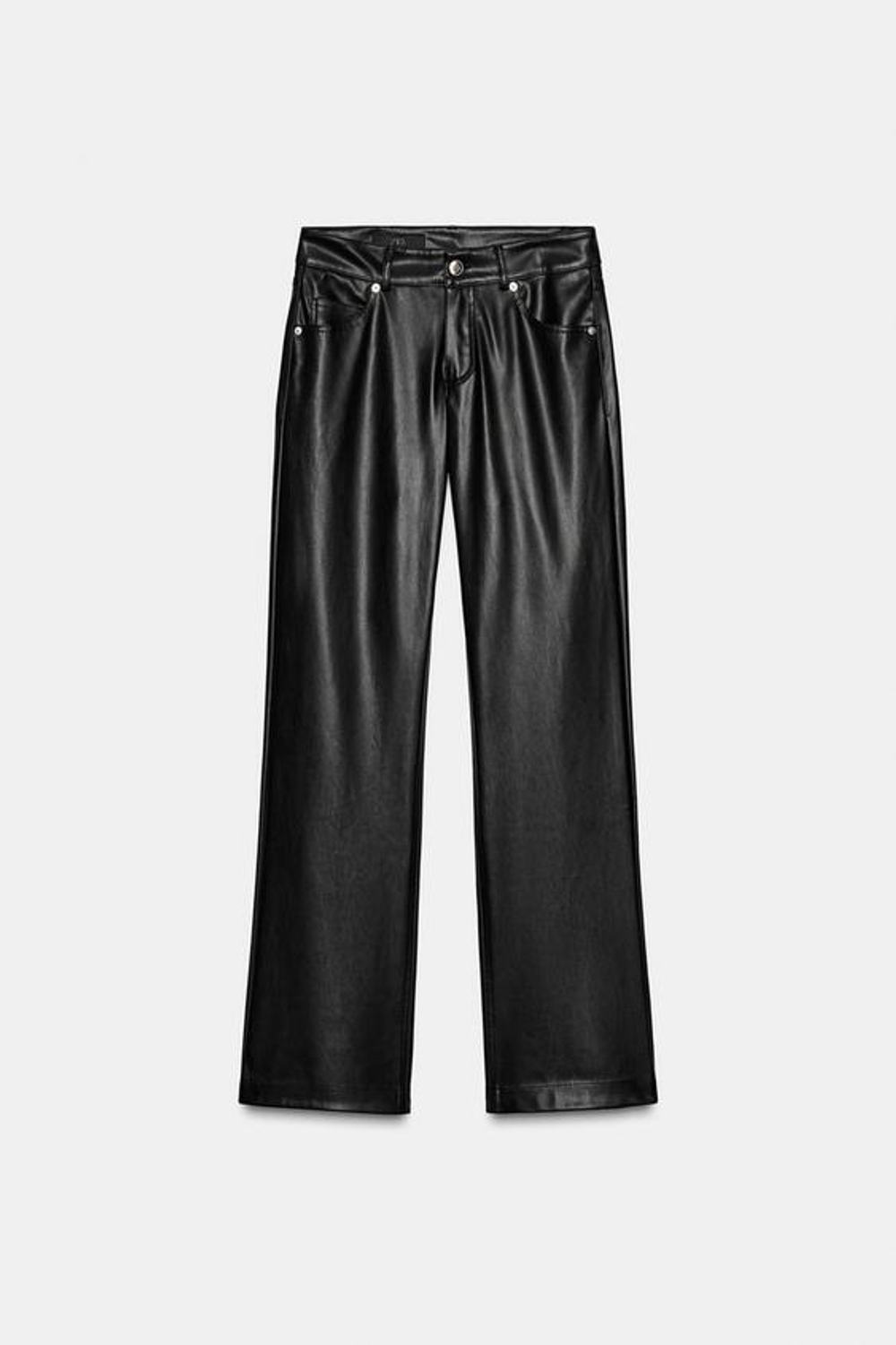 ZARA БРЮКИ ИЗ ИСКУССТВЕННОЙ КОЖИ С НИЗКОЙ ПОСАДКОЙ, ЧЕРНЫЙ