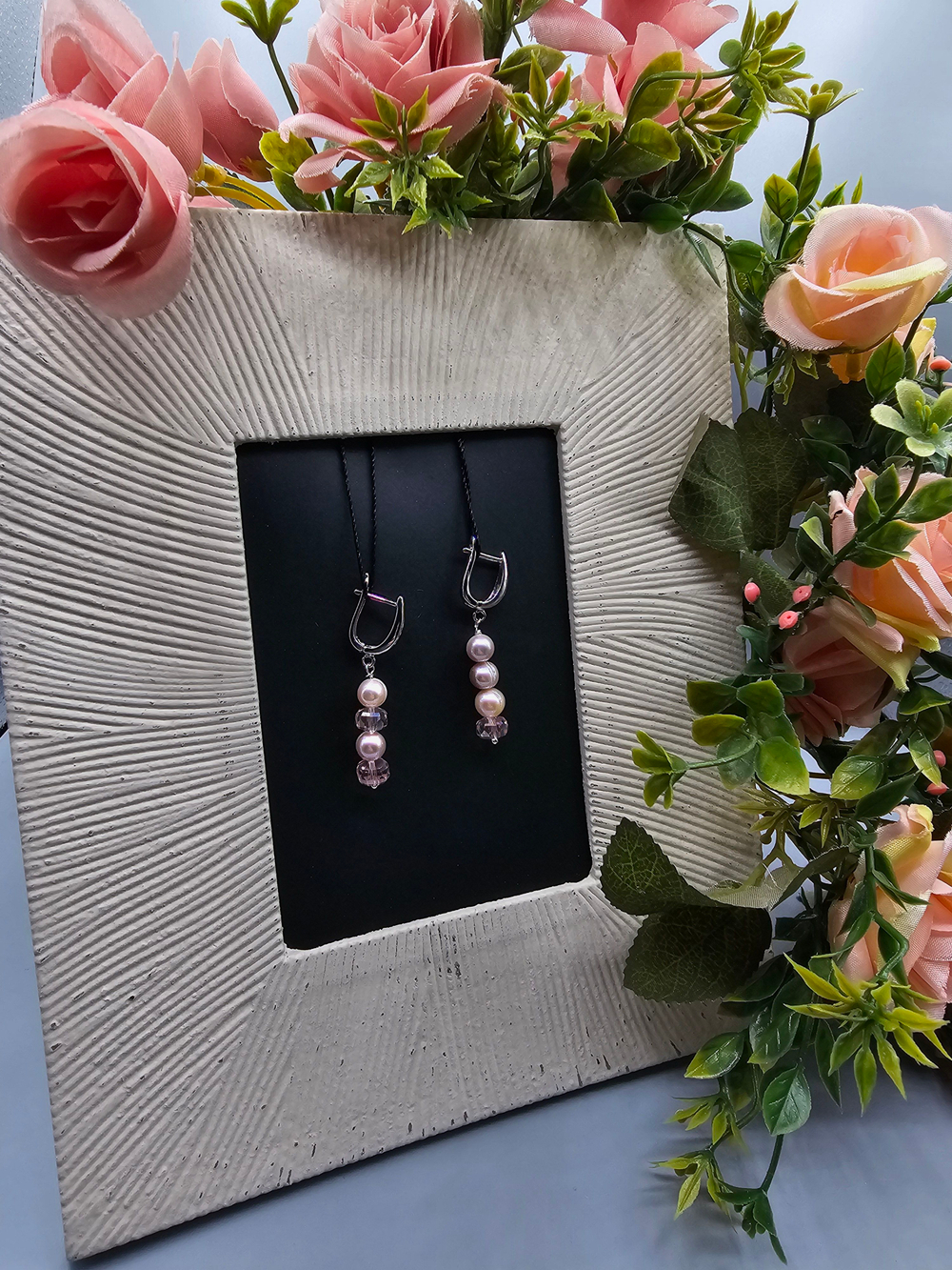 Серьги из натуральных камней "Розовая дымка", ручная работа, гипоаллергеновый материал