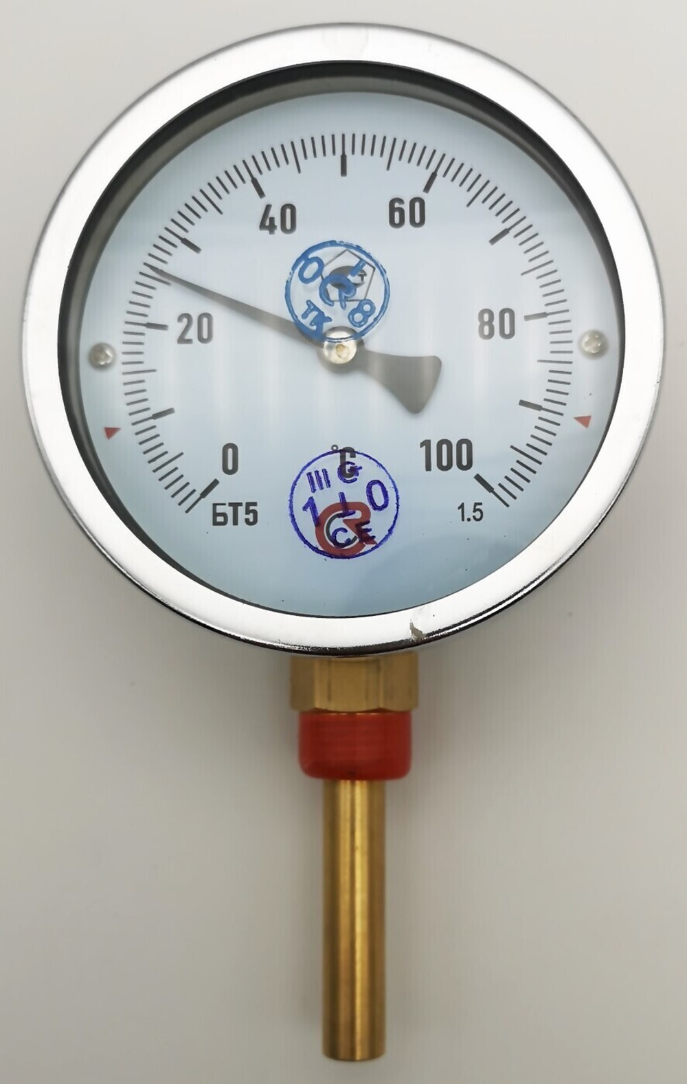 Термометр биметаллический  БТ-52.111 (0+100) 64мм, G1/2, 1.5, радиальный, показывающий