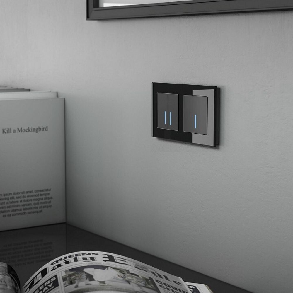 Выключатель двухклавишный с подсветкой без рамки Werkel черный W4520008