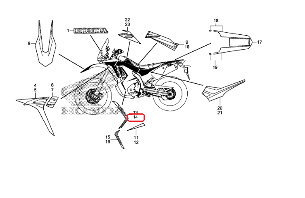 86646-KZZ-J00ZA. STRIPE C, L. MIDDLE COWL *TYPE1* (TYPE1 ). Honda CRF250Rally. Sticker OEM