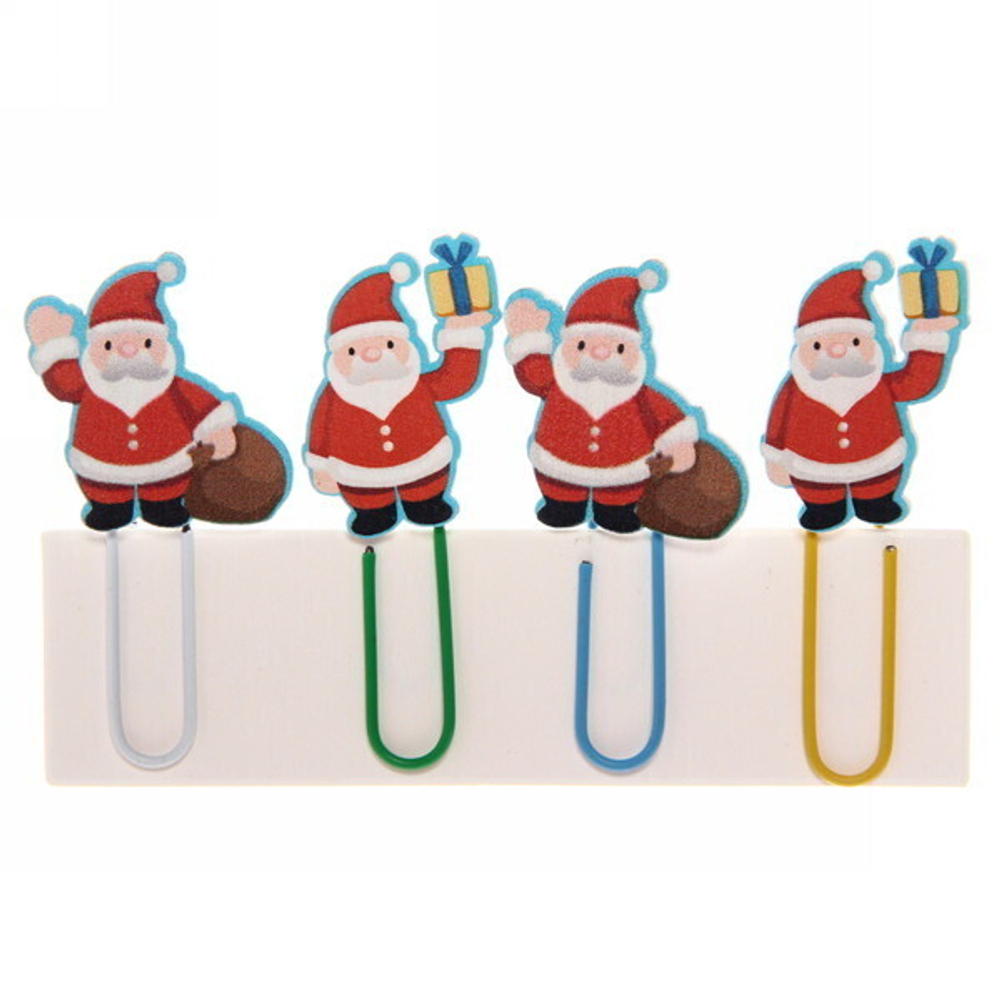 Скрепки для бумаги 4шт «Дед Мороз с подарками» 5 см