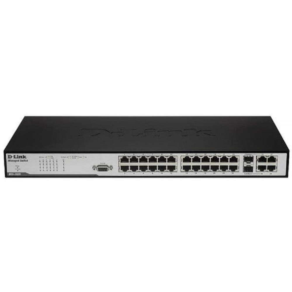 D-Link DES-3028_RFB/A1 Восстановленный в производственных условиях управляемый L2 коммутатор с 24 портами 10/100Base-TX, 2 портами 1000BASE-T и 2 комбо-портами 1000BASE-T/SFP