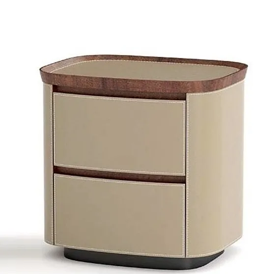 Тумба прикроватная 4669, бежевая экокожа, шпон ореха