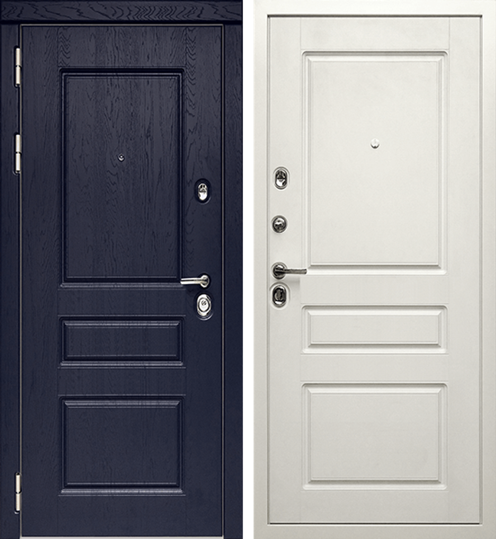 Входная металлическая дверь Дива (Diva) МД-45 Роял вуд синий / рис.М13 Верона 2 Белый софт