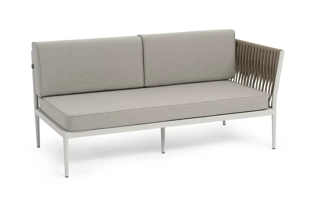 "Касабланка" левый модуль плетеный из роупа, каркас алюминий светло-серый (RAL7035) муар, роуп серо-коричневый 23мм, ткань бежевая 15052