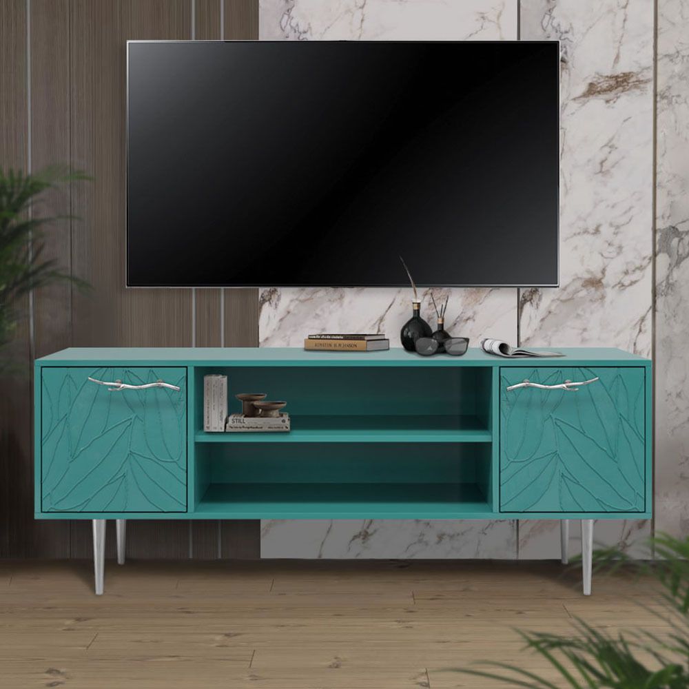 Тумба под ТВ Арт Колор leaves 155см Стайл Сильвер Пастельно-синий