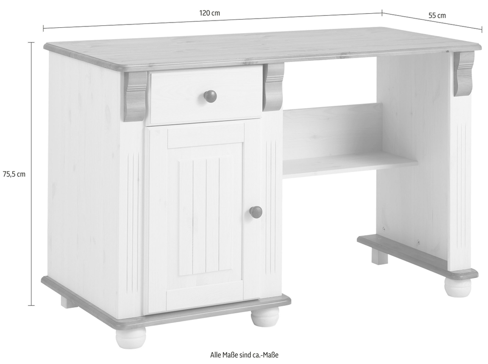 Письменный стол Адель с ящиком, тумбой и полкой из массива сосны, бейц