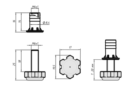 Подпятник регулируемый M6 черный (подпятник+втулка) Grade