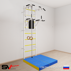 Шведская стенка Sv Sport 5744 (Турник стандарт/Брусья/Канат/Кольца/Мат 1м)