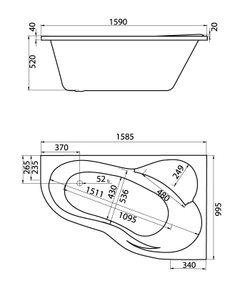 Ванна акриловая асимметричная "Ибица XL" 160х100 правосторонняя белая  Santek