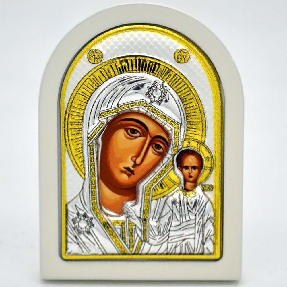 Казанская икона Божьей Матери в серебряном окладе. 4 х 6 см