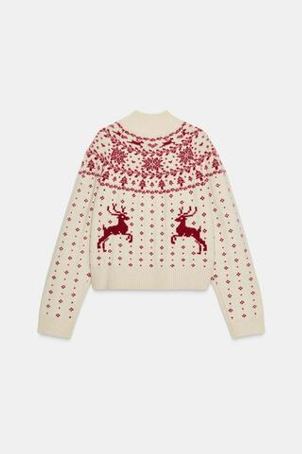 ZARA НОВОГОДНИЙ ЖАККАРДОВЫЙ СВИТЕР, РАЗНОЦВЕТНЫЙ