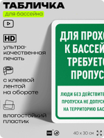 Табличка для бассейна "Для прохода к бассейну требуется пропуск", на пляж, для общественной и частной зоны отдыха, информационная, 40х30 см, Silver Plane x Айдентика Технолоджи