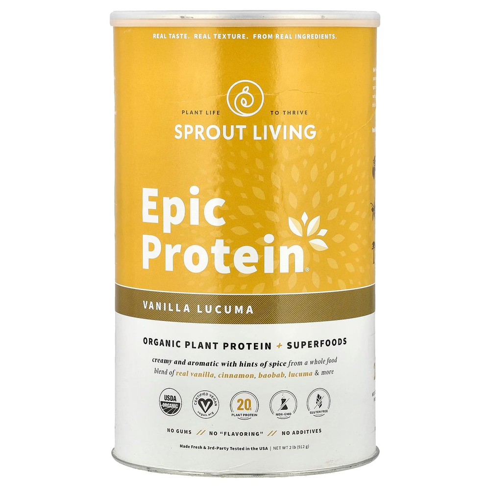 Sprout Living, Epic Protein®, органический растительный протеин и суперпродукты, ваниль и лукума, 912 г (2 фунта)