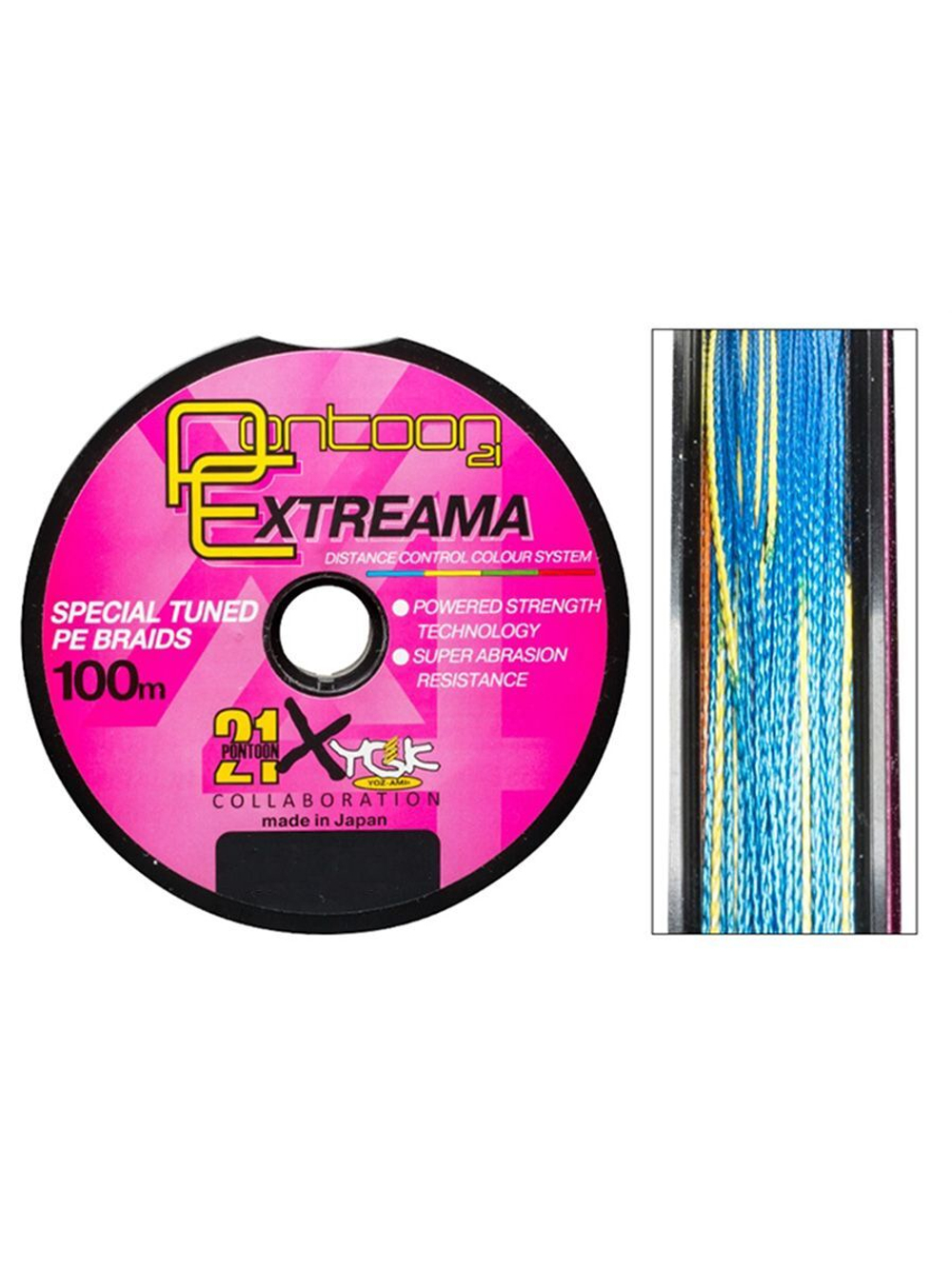 Плетеный шнур для рыбалки Pontoon21 Extreama 0,37мм (разноцветный), размотка - 1 шт 100м, разрывная нагрузка(кг) 27,2, нитей 4