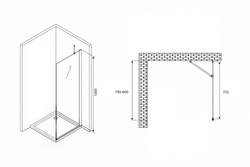 Душевая стенка Abber Zart 80x195 S81 профиль Хром стекло прозрачное