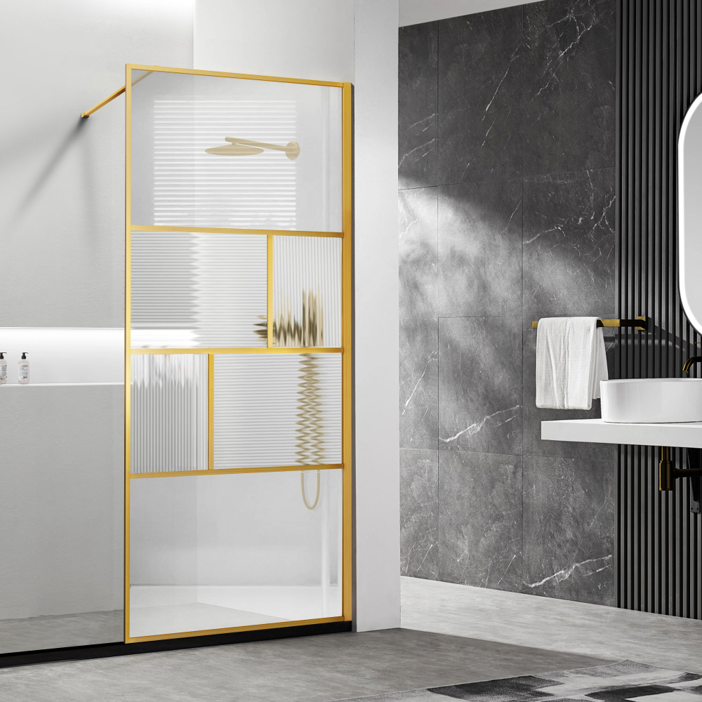 Душевая перегородка Волк-Ин (Walk-In) VSW-1HC100CFBG, 1000*2000, брашированное золото, стекло прозрачное/рифленое