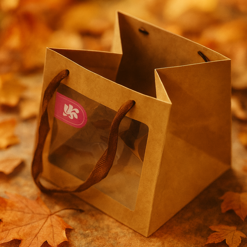 Подарочный Пакет с окошком крафт 20 см