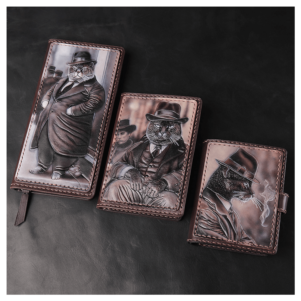 Кожаная обложка на паспорт «Кот гангстер»