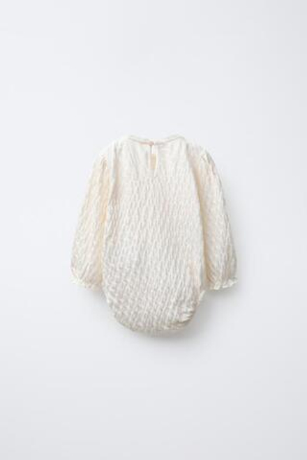 ZARA БОДИ С ТЕКСТУРНЫМ КРУЖЕВОМ, ЭКРЮ